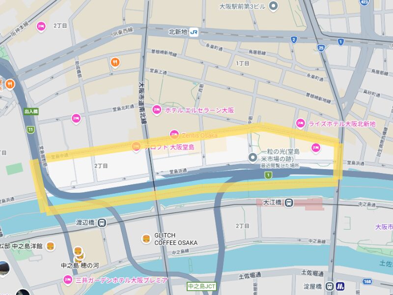 堂島浜1丁目と2丁目の地図