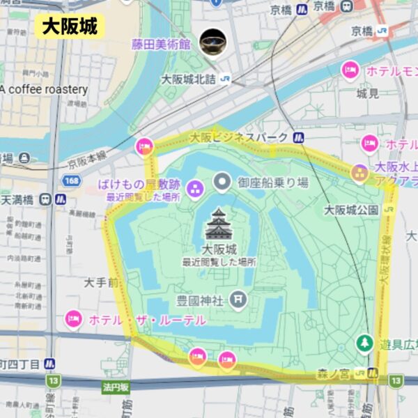 大阪市中央区・大阪城公園とその周辺の地図